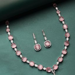 justpeachy Silver-Plated American Diamond-Studded Jewellery Set-image-19