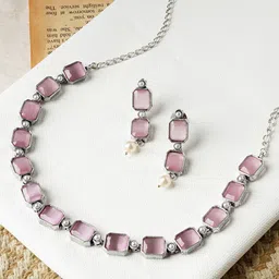 TEEJH Silver Stone-Studded Jewellery Set-image-26