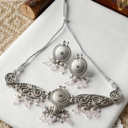 TEEJH Cera Silver Stone-Studded Oxidised Jewellery Set-40