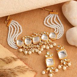 SOHI Gold-Plated White  Kundan-Studded Jewellery Set-21