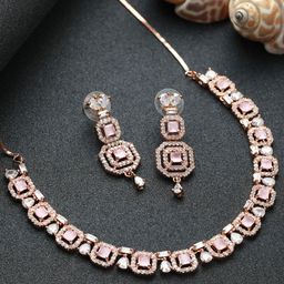 Priyaasi Rose Gold-Plated White & Pink AD-Studded Jewellery Set-picture-25