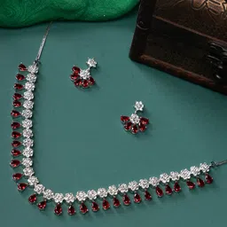 justpeachy Rhodium-Plated American Diamond-Studded Jewellery Set-picture-14