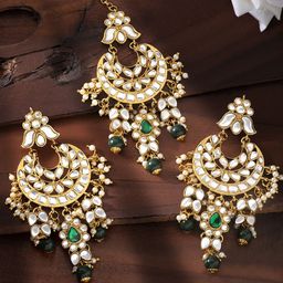 Peora Green Gold-Plated Kundan Studded Jewellery Set-image-42