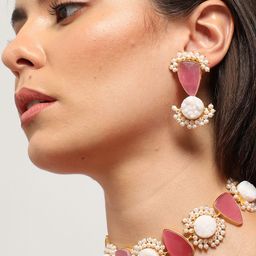SOHI Women Gold-Plated Pink & White Stone-Studded Jewellery Set-5