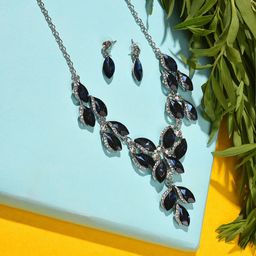 SOHI Silver-Plated Blue Stones Studded Jewellery Set-image-17