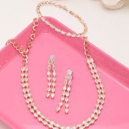 Zaveri Pearls Rose Gold-Plated White CZ-Studded Jewellery Set-image-66