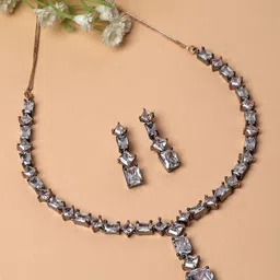 KARATCART Silver-Plated Cubic Zirconia Studded Jewellery Set-image-87