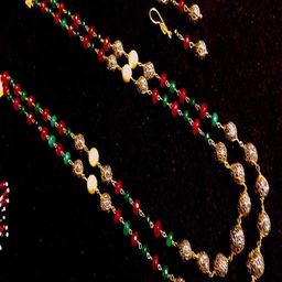 Runjhun Gold-Plated Green & Red Onyx Stone Studded Jewellery Set-image-6