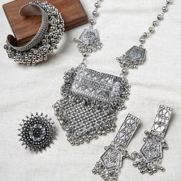TEEJH Silver-Plated Oxidised Jewellery Set-image-84