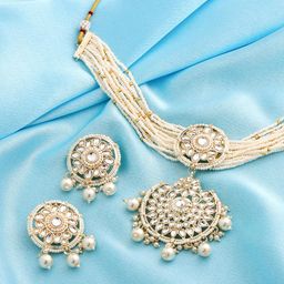 Yellow Chimes Gold-Plated Kundan Studded & Beaded Jewellery Set-56