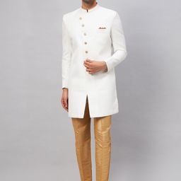 VASTRAMAY Self-Design Mandarin Collar Jute Cotton Sherwani Set-picture-4