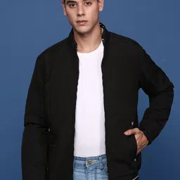 SHOWOFF Men Windcheater Longline Bomber with Patchwork Jacket-15