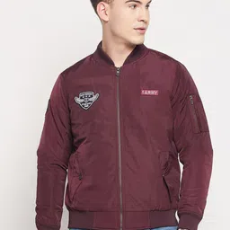 Duke Men Maroon Solid Bomber Jacket-58