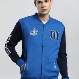 Maniac Men Navy Blue Black Bomber Jacket-image-16