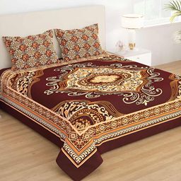 Story@home Brown & Orange Ethnic Motifs 210 TC Queen Bedsheet with 2 Pillow Covers-image-91