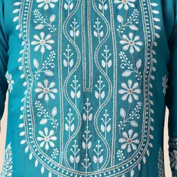 Mollar Floral Embroidered Thread Work Kurta with Trousers & With Dupatta image 2