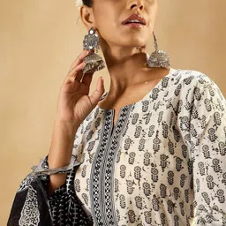 Indo Era Floral Printed Mirror Work Pure Cotton Kurta with Palazzos & With Dupatta-29