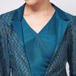 Pannkh Sleeveless Top And Dhoti Pant With Block Printed Jacket C-Ord Set image 2