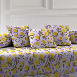 Arrabi Set Of 6 Purple & Green Printed Diwan Set image 2