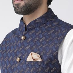 KISAH Geometric Printed Nehru Jacket With Pocket Square image 3