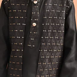 Superminis Boys Mandarin Collar Sequinned Kurta With Pyjamas & Nehru Jacket image 4