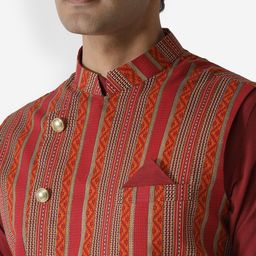 KISAH Men Red Printed Nehru Jacket image 2