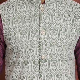 Anouk Green Embroidered Mandarin Collar Nehru Jacket image 5
