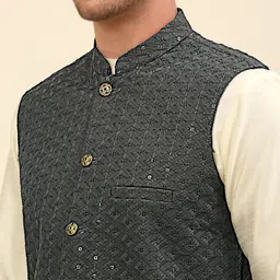 Anouk Grey Embroidered Sequinned Nehru Jacket image 4
