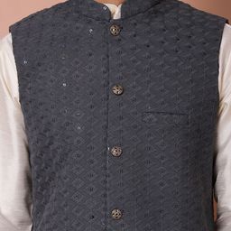 Anouk Embroidered Mandarin Collar Sequinned Nehru Jacket image 5