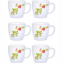 Cello White & Red Floral Printed Opalware Glossy Mugs Set of Cups and Mugs image 2