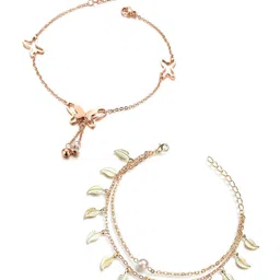 OOMPH Set of 2 Gold-Toned White Pearls & Beaded Anklets-image-77