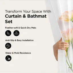 UMAI White & Yellow 3 Pieces Printed Shower Curtain & Bathmats image 4