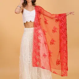 Dupatta Bazaar Embroidered Net Dupatta image 5