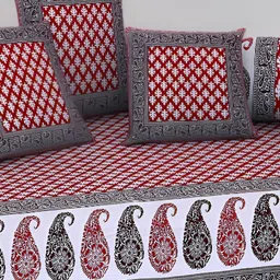 Texstylers 6 Pieces Red  Jaipuri Printed Cotton Diwan Set image 3