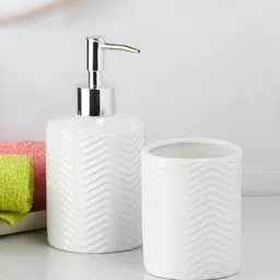 Kookee White 2 piece Abstract Ceramic Bath Accessories Set image 2
