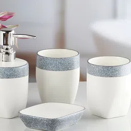 Kookee White 4 Pieces Abstract Ceramic Bath Accessories Set image 2