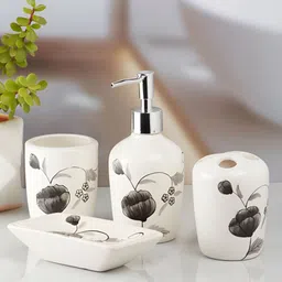 Kookee White 4 Pieces Abstract Ceramic Bath Accessories Set image 2