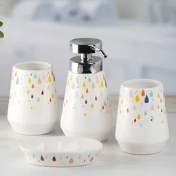 Kookee White 4 Pieces Abstract Ceramic Bath Accessories Set image 2
