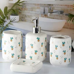 Kookee White 4 piece Abstract Ceramic Bath Accessories Set image 2