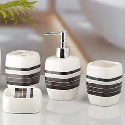 Kookee White & Grey 4 Pieces Abstract Ceramic Bath Accessories Set image 2
