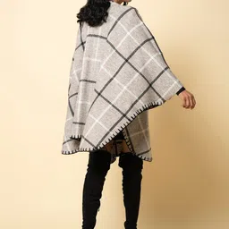 KHALEEJ Women Checked Longline Wool Open Front Shrug image 3