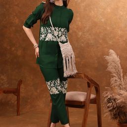 Anouk Green Embroidered Tunic With Trousers Co-Ords-picture-12