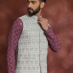 Anouk Green Embroidered Mandarin Collar Nehru Jacket image 4