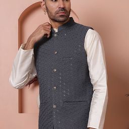 Anouk Embroidered Mandarin Collar Sequinned Nehru Jacket image 4