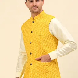 Anouk Yellow Embroidered Sequinned Nehru Jacket image 4