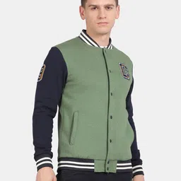 t-base Typography Printed Mock Collar Varsity Jacket image 4