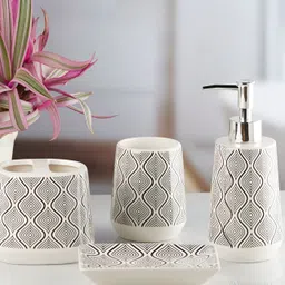 Kookee White 4 pieces Abstract Ceramic Bath Accessories Set image 3