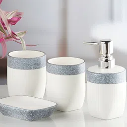 Kookee White 4 Pieces Abstract Ceramic Bath Accessories Set image 3