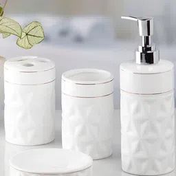 Kookee White 4 pieces Abstract Ceramic Bath Accessories Set image 3