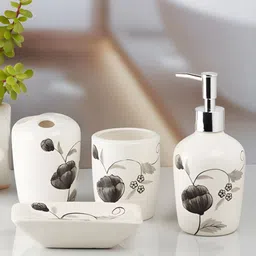 Kookee White 4 Pieces Abstract Ceramic Bath Accessories Set image 3